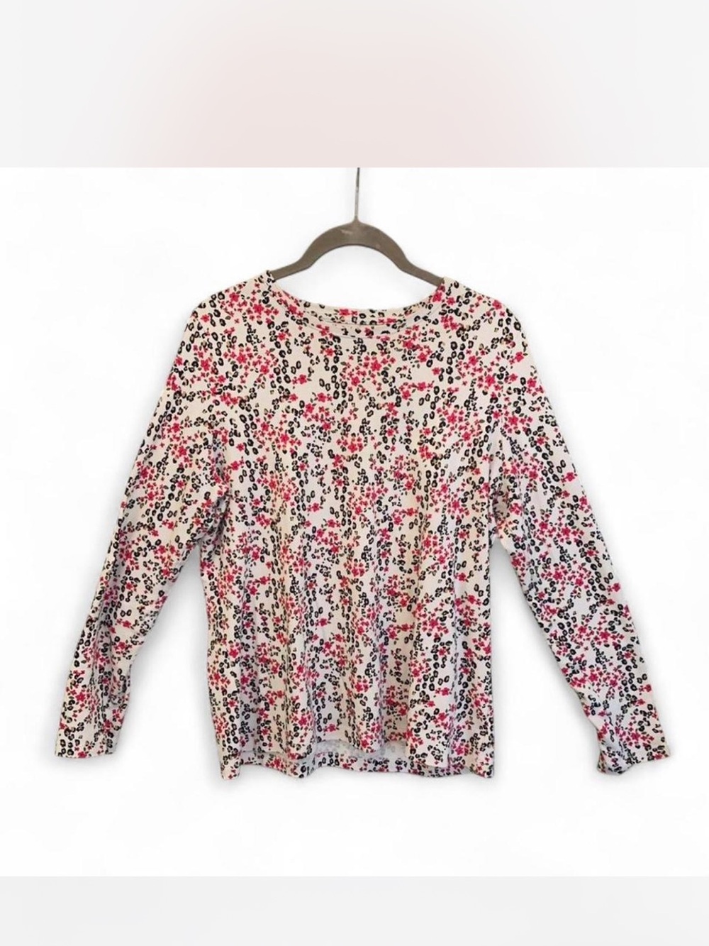 Comfy Kim Rogers Red Black Mustard Yellow Floral Print Long-Sleeve Tee size PM